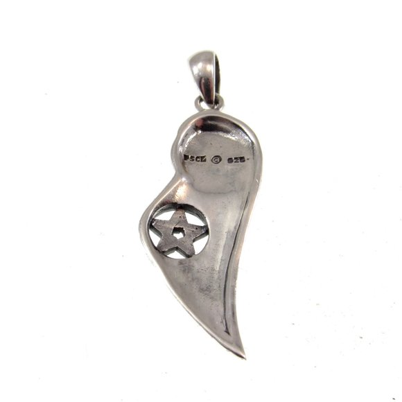 Solid 925 Sterling Silver Angel Wing with Crescent Moon & Pentacle Star Pendant - Picture 5 of 5